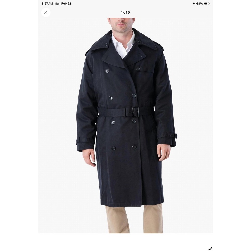 London Fog Mens Black Double Breasted Belted Cotton Trench Coat Size 40 Short